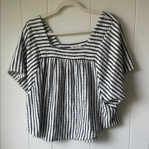 Madewell Striped Square-Neck Boxy Cotton Top in Navy and White
